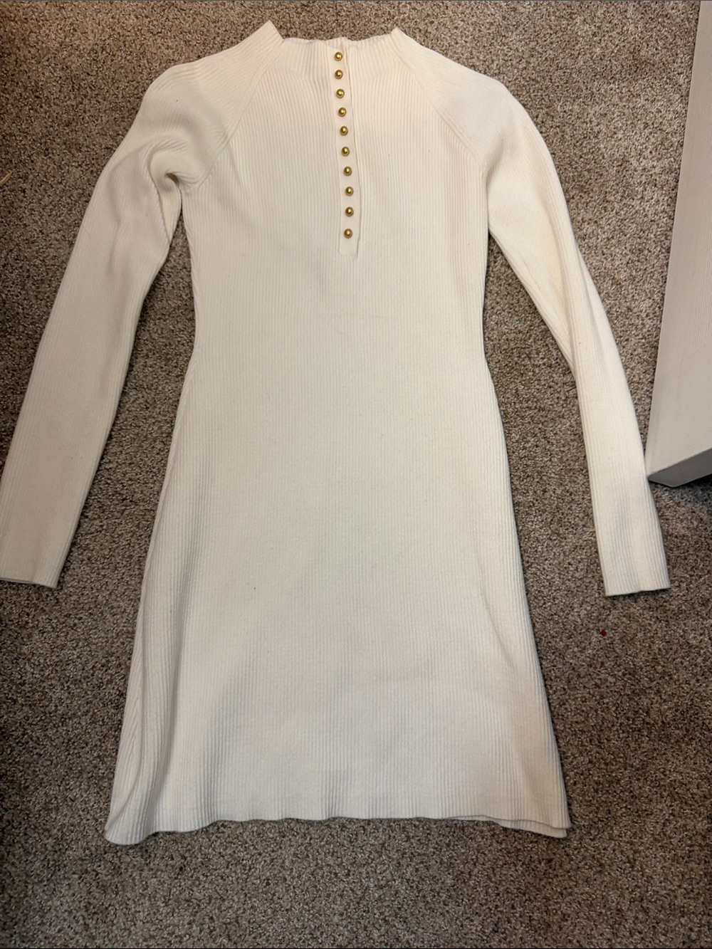Universal Thread Cream Ribbed Long-Sleeve Knit Dress with Gold Buttons